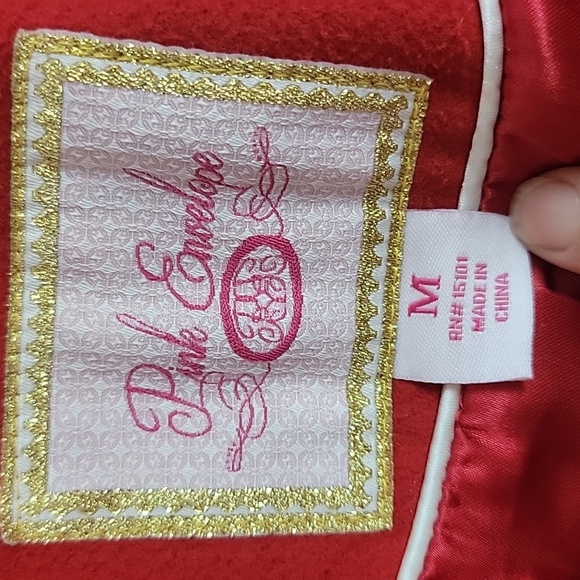Pink Envelope Red Double-Breasted Coat Womens Size M - Picture 9 of 12